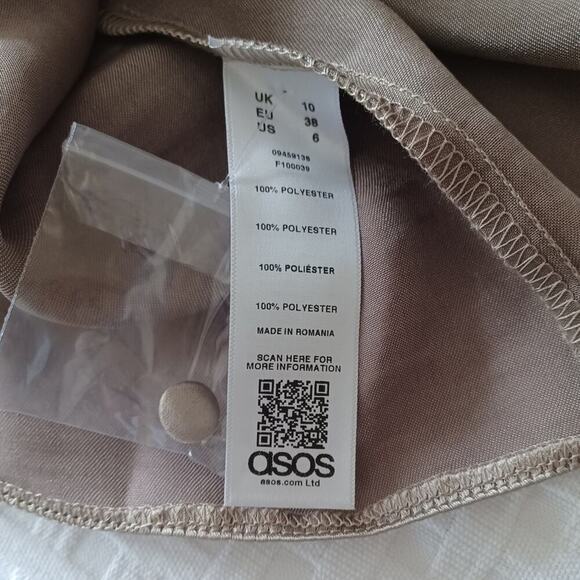 ASOS Design Satin High Shine Wrap Mini Dress Mink Size 4 NWT - Picture 13 of 13